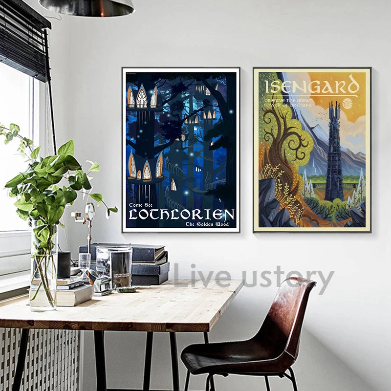 Tolkien Wall Art Canvas Painting Middle Earth Landscape LOTR Posters and Prints Wall Pictures Travel Gift Living Room Home Decor
