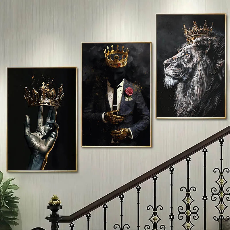 Black African Wall Art Gold Crown Wall Decor King Picture African American Canvas Prints Artwork for Home Room Office Decoration