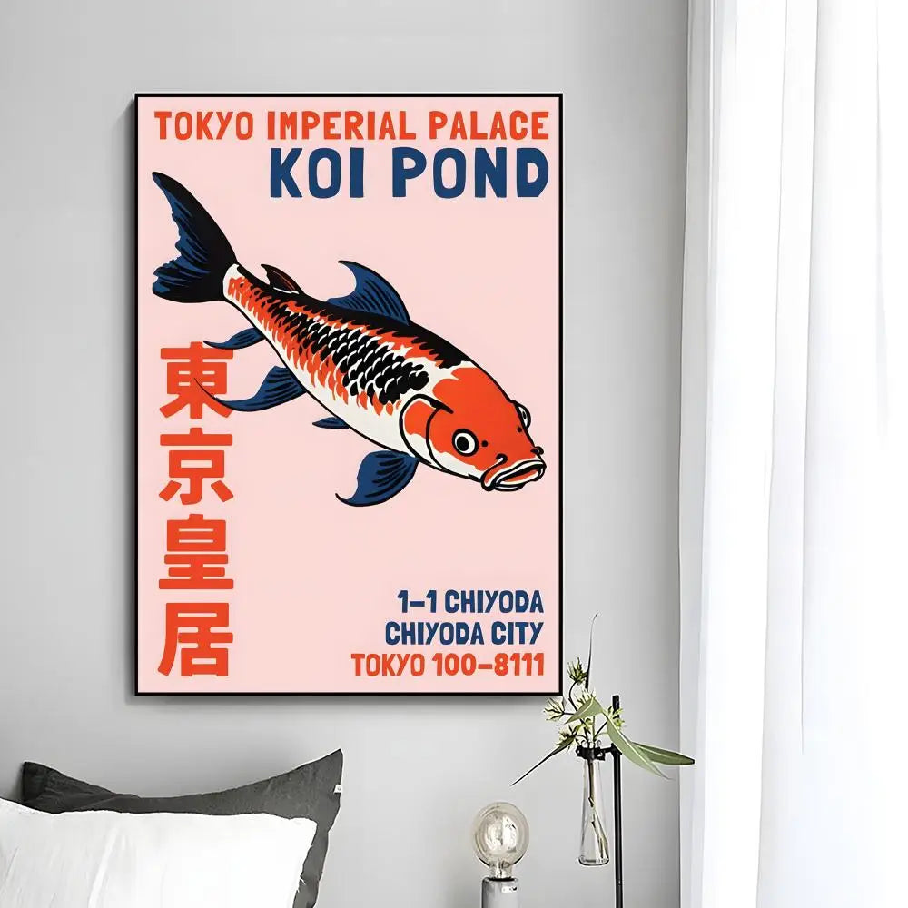 Abstract Wall Art Japan Vintage Koi Canvas Poster HD art sticky wall waterproof home bedroom bar aesthetic decoration