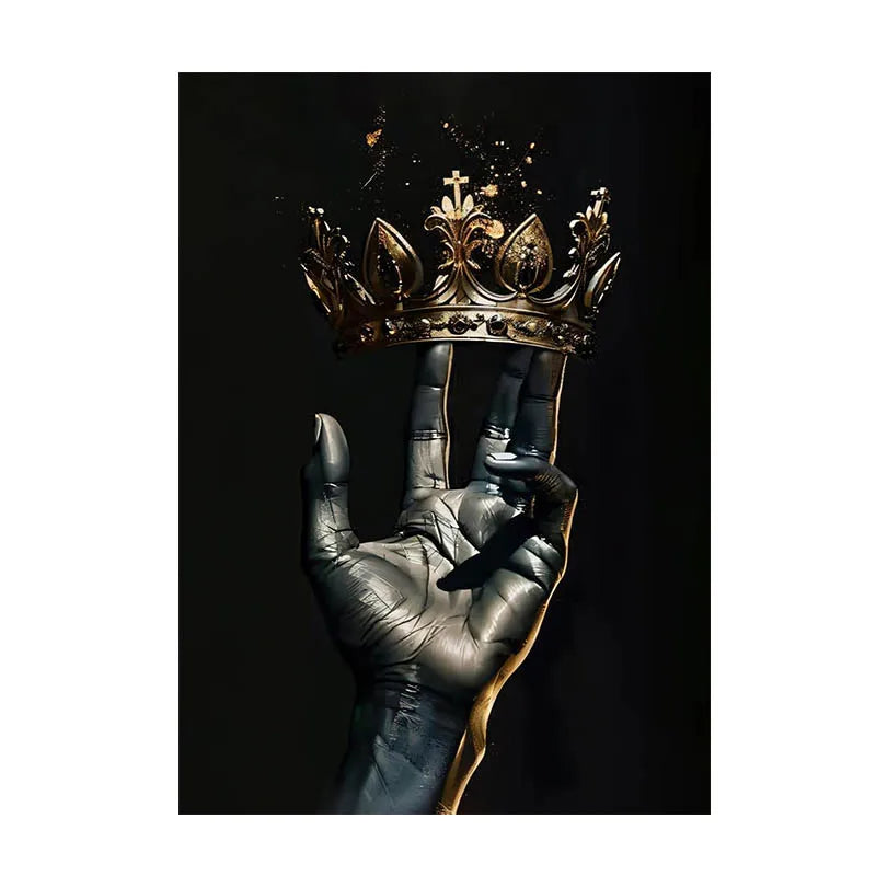 Black African Wall Art Gold Crown Wall Decor King Picture African American Canvas Prints Artwork for Home Room Office Decoration