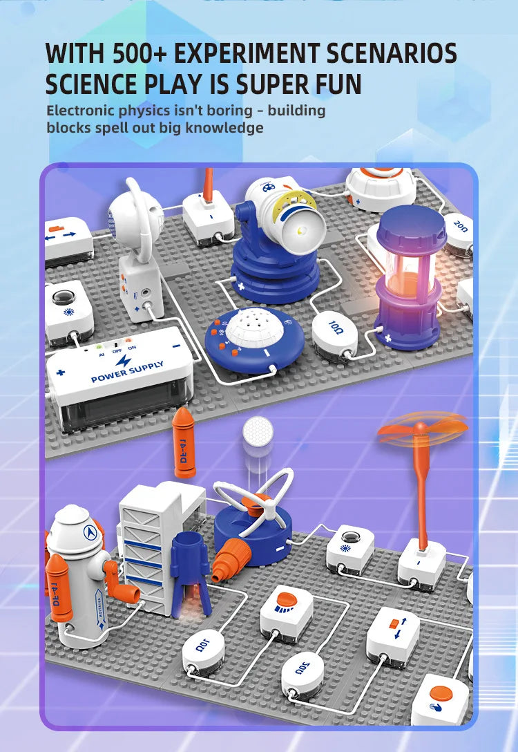 STEM Science Circuit Building Blocks Kit with AI Voice Intelligent Electronic Bricks 500+ Physics Experiments Educational Toy