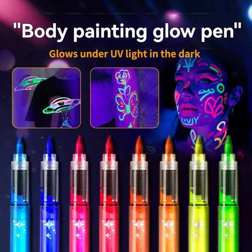 8-Colour Neon UV Fluorescent Paint Pen Set – photo 2
