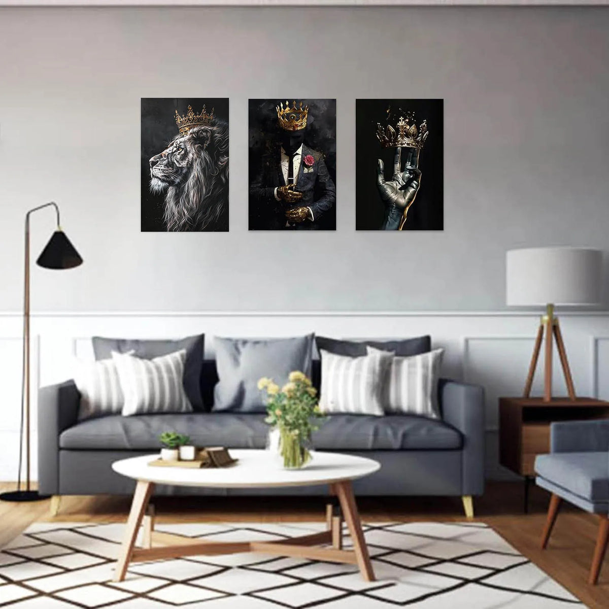 Black African Wall Art Gold Crown Wall Decor King Picture African American Canvas Prints Artwork for Home Room Office Decoration