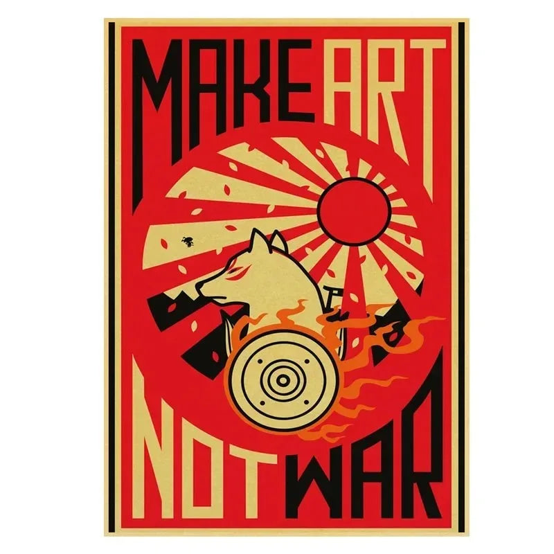 Retro Make Art Not War Wall Art Prints Canvas Painting Shepard Fairey Vintage Poster Wall Picture for Room Interior Decor