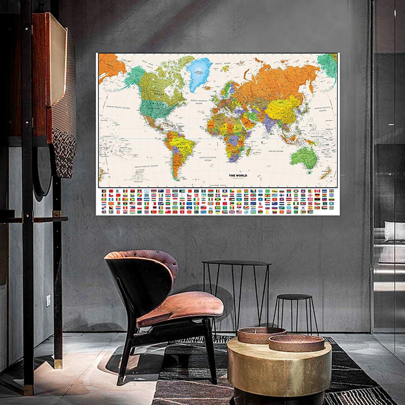 100*70cm World Map Classic Edition Unframed Wall Art Poster Painting for Home & Classroom - Educational for Kids & Adults