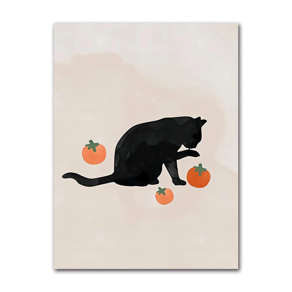 Modern Wall Painting for Living Room, Canvas Print, Poster, Cat, Wine, Pizza, Animal Funny, Art Pictures, Nordic, Modern