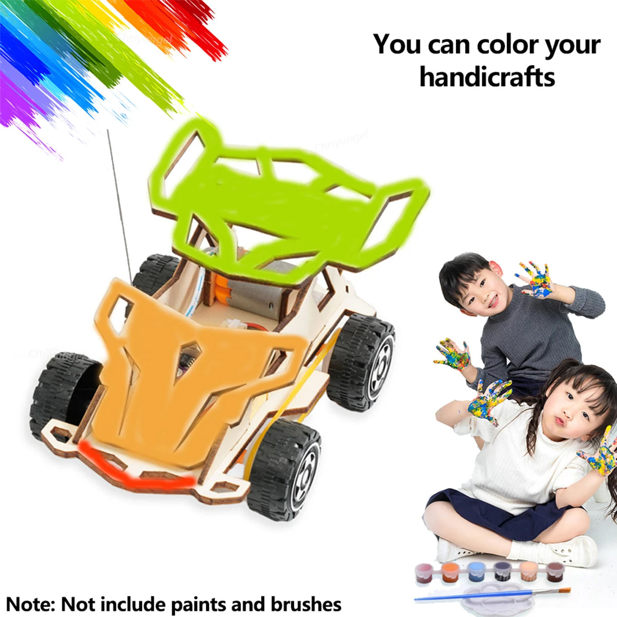 DIY Wooden Remote Control Car Mini Four-Base Version - Wheel Drive Racing Car Science Experiment Kits STEM Educational Toy for Teen Kids Gifts