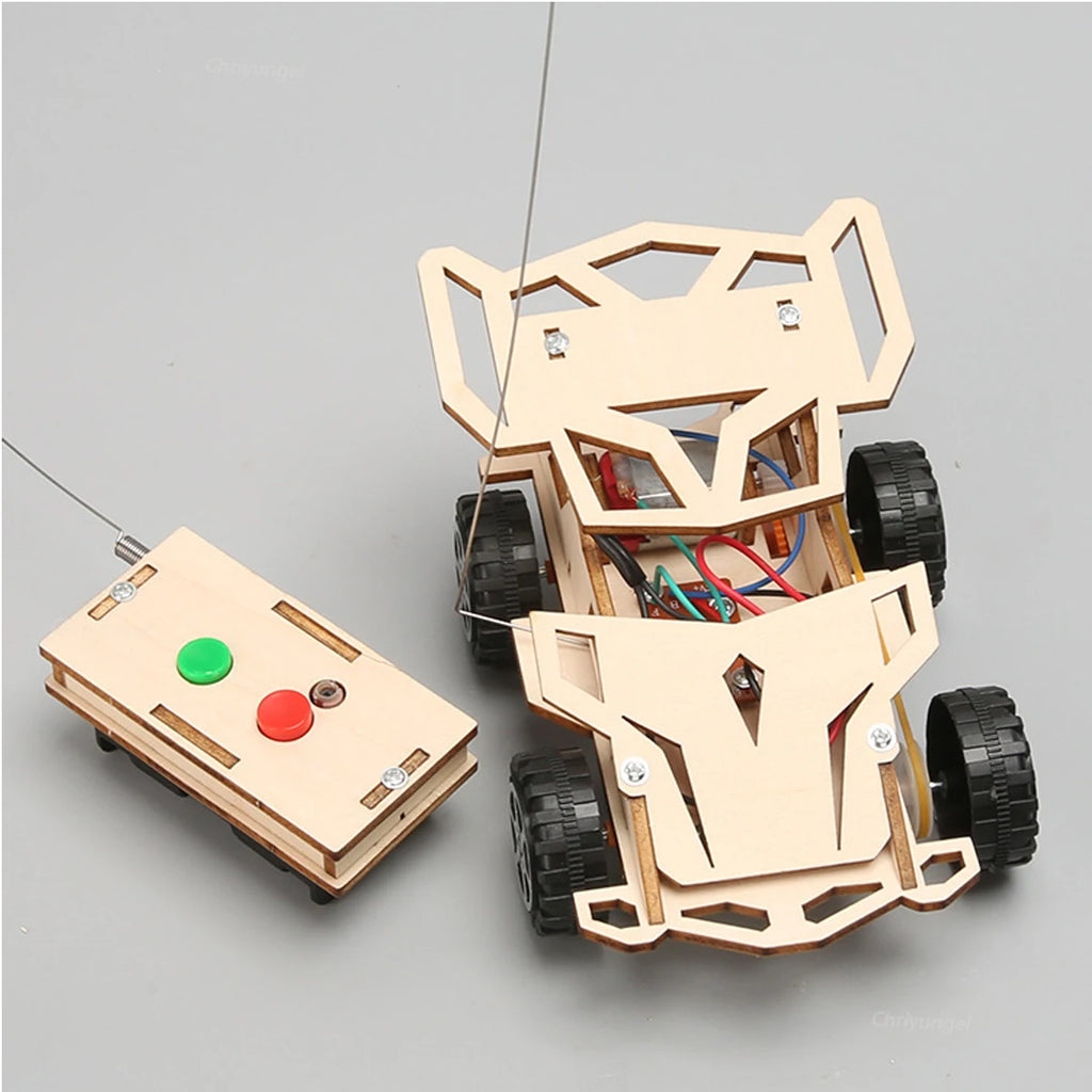 DIY Wooden Remote Control Car Mini Four-Base Version - Wheel Drive Racing Car Science Experiment Kits STEM Educational Toy for Teen Kids Gifts