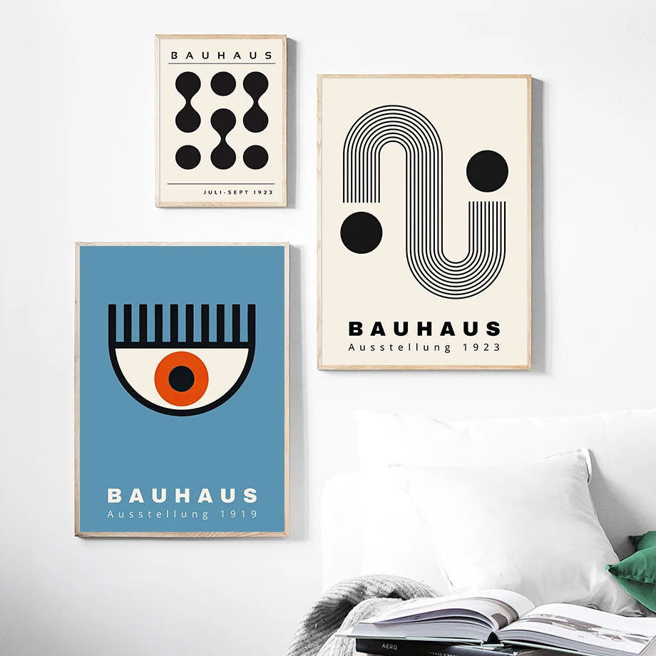 Bauhaus Wall Art Mid Century Modern Abstract Geometric Canvas Print Minimalist Black White Red Blue Posters Bedroom Office Decor