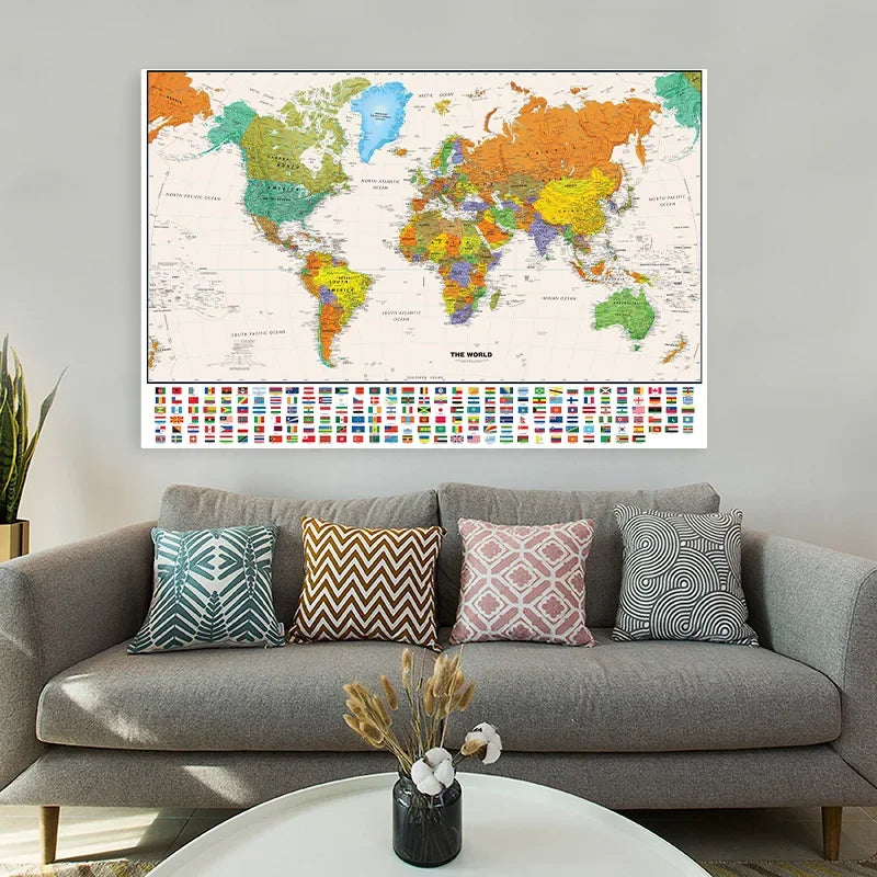 100*70cm World Map Classic Edition Unframed Wall Art Poster Painting for Home & Classroom - Educational for Kids & Adults