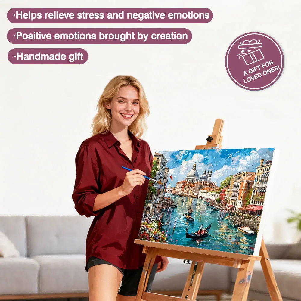 Huacan DIY Paint By Numbers City River Building Digital Oil Painting Landscape Drawing By Numbers Paint Adults Kit ﻿﻿﻿