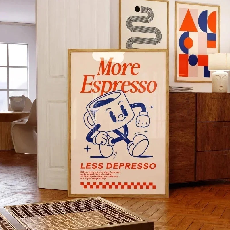 More Espresso Less Depresso Wall Art, Coffee Quote Wall Art, Coffee Station Wall Art, Coffee Bar Print, Cute Prints, Retro Quote