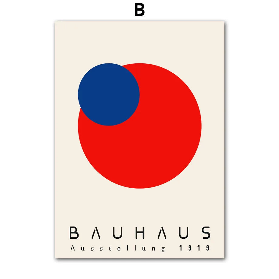 Bauhaus Wall Art Mid Century Modern Abstract Geometric Canvas Print Minimalist Black White Red Blue Posters Bedroom Office Decor