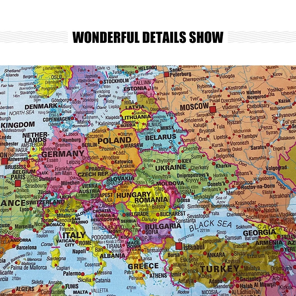 100*70cm World Map Classic Edition Unframed Wall Art Poster Painting for Home & Classroom - Educational for Kids & Adults