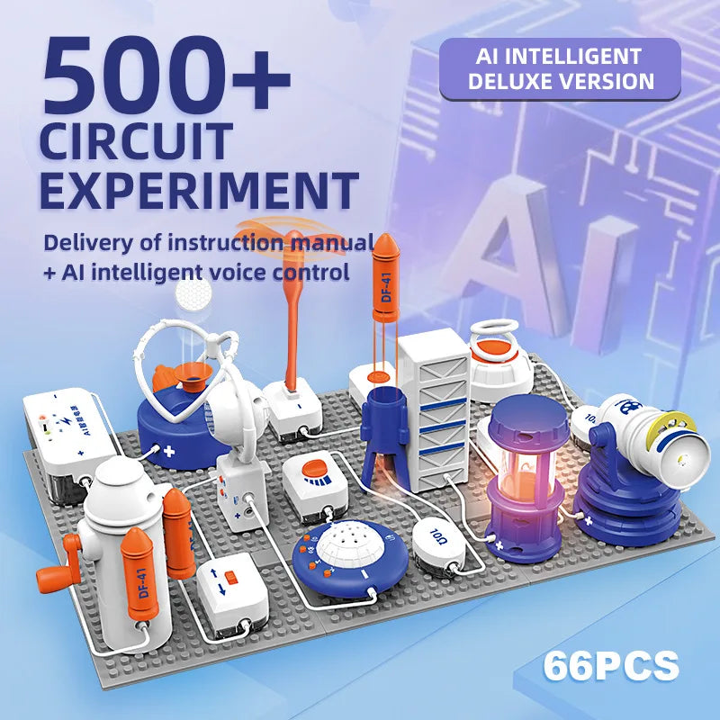 STEM Science Circuit Building Blocks Kit with AI Voice Intelligent Electronic Bricks 500+ Physics Experiments Educational Toy