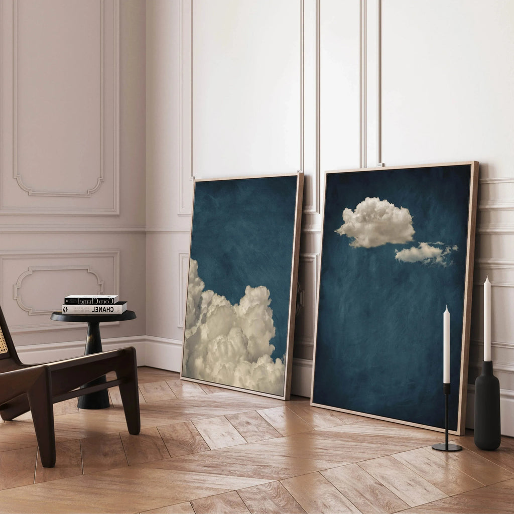 Abstract Blue Cloud Wall Art Poster Minimalist Sky Maximum Compromise Canvas Printmaking for Modern Living Room Home Decor Gifts