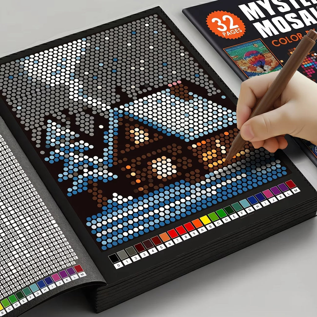 Mystery Mosaics Color by Number Coloring Book 32 Pages Pixel Art Activity Book for Adult Stress Relief Creative Drawing Workbook