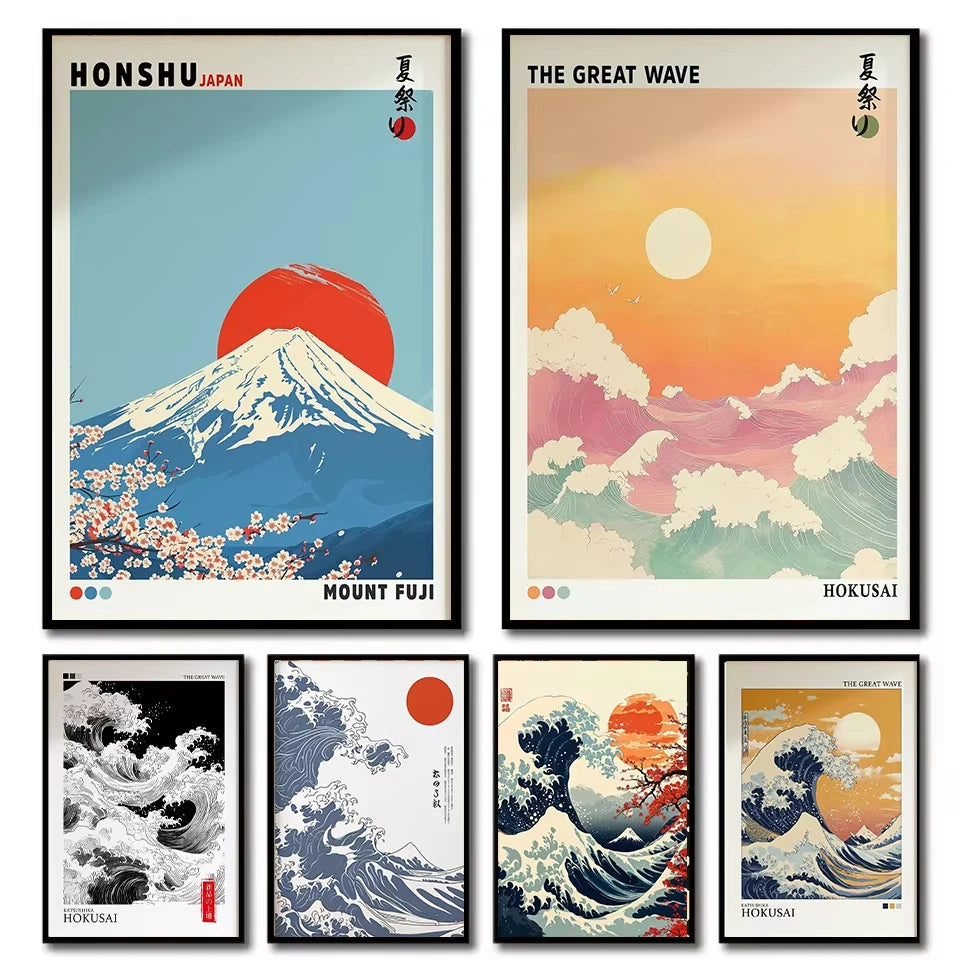 1 Wave Landscape Japanese Wall Art Poster Mount Fuji Sunrise Wave Canvas Print For Modern Living Room Home Decor  Poster Canvas
