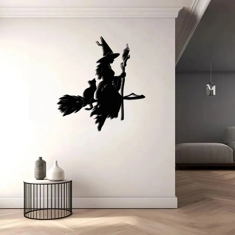 2D Flat Halloween Witch Wall Decor, Festive Party Home Accent
