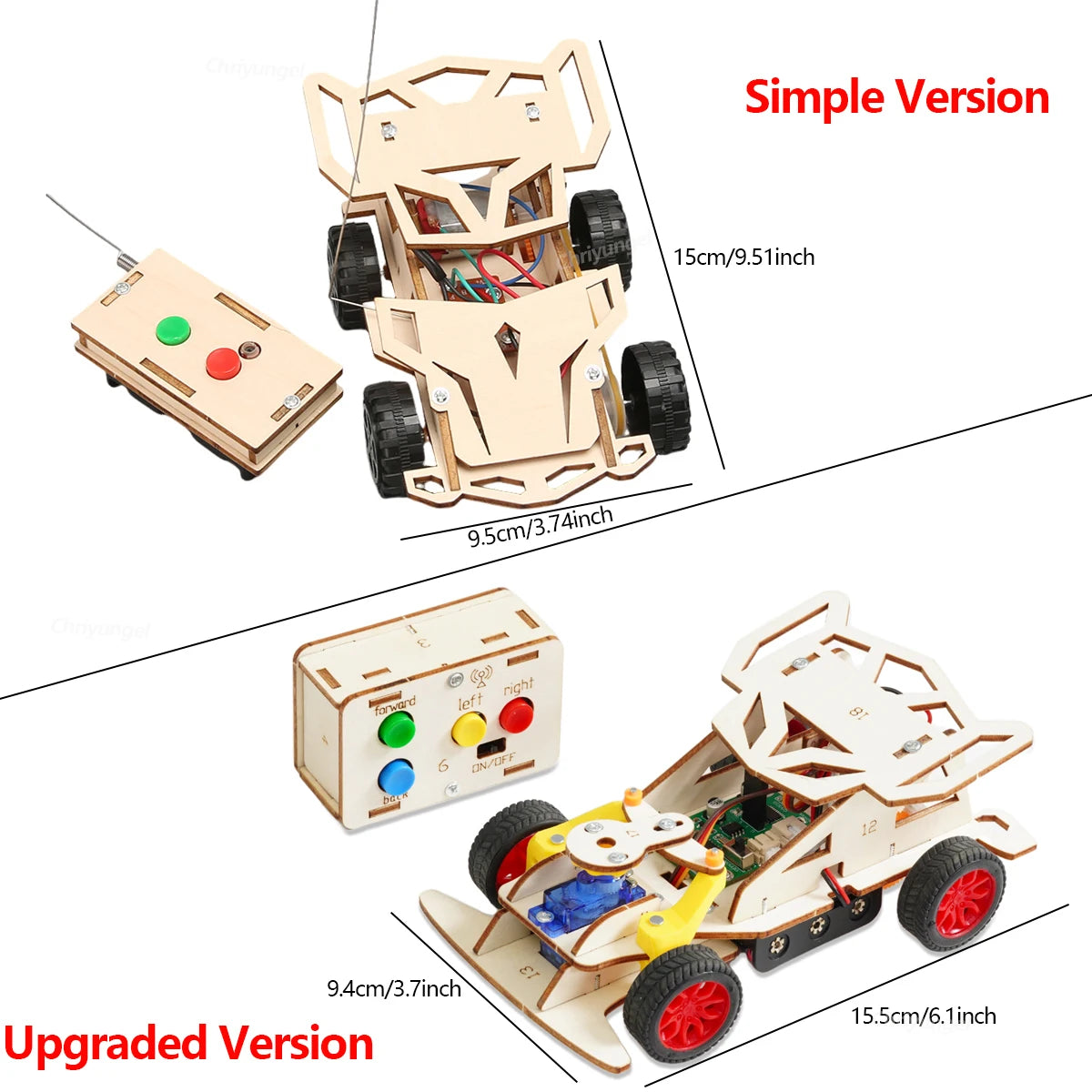 DIY Wooden Remote Control Car Mini Four- Simple Varient 2 - Wheel Drive Racing Car Science Experiment Kits STEM Educational Toy for Teen Kids Gifts