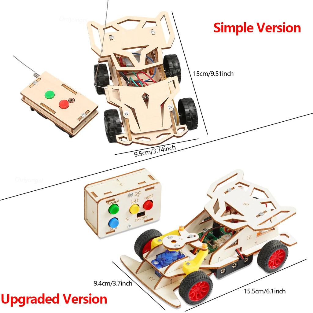 DIY Wooden Remote Control Car Mini Four- Upgraded - Wheel Drive Racing Car Science Experiment Kits STEM Educational Toy for Teen Kids Gifts