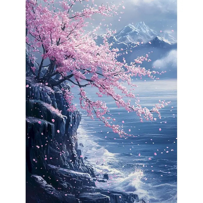 Genie Canvas - Scenery Painting By Numbers Oil HandPainted Acrylic Paint Sakura Pagoda Home Decors Adults Crafts On Canvas DIY Gift