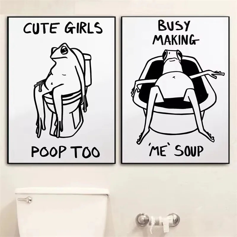 Humorous Slogan Nice Bum Cartoon Prints Family Canvas Painting Funny Toilet Bathroom Posters Alien Wall Pictures Home Room Decor