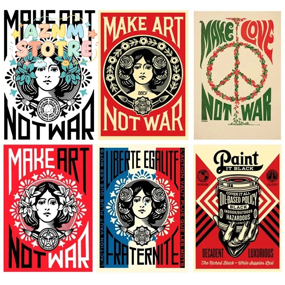 Retro Make Art Not War Wall Art Prints Canvas Painting Shepard Fairey Vintage Poster Wall Picture for Room Interior Decor