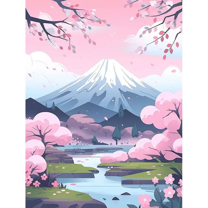 Genie Canvas - Scenery Painting By Numbers Oil HandPainted Acrylic Paint Sakura Pagoda Home Decors Adults Crafts On Canvas DIY Gift