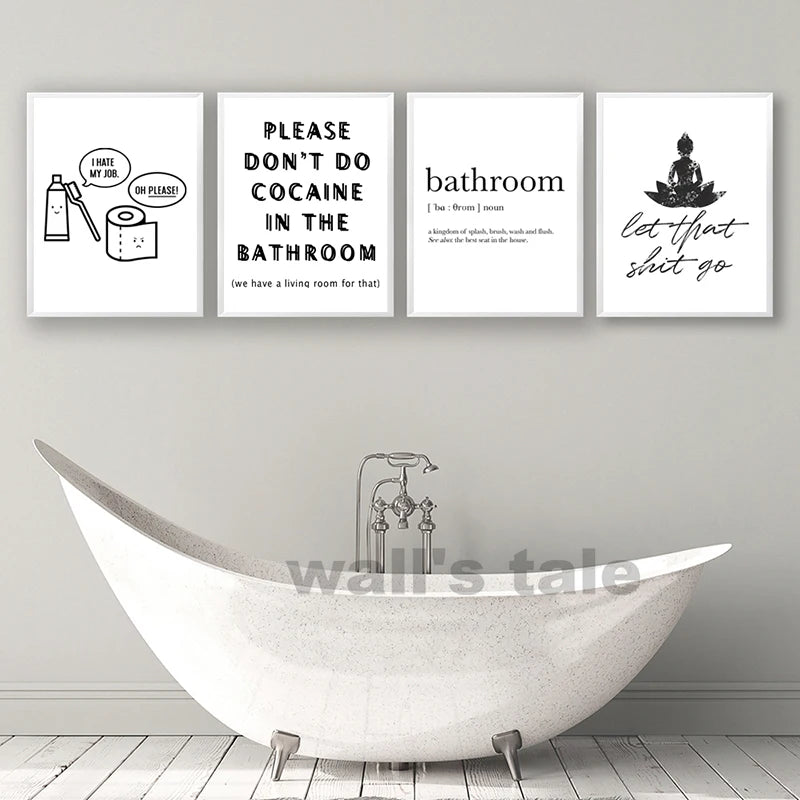 Funny Bathroom Wall Art Prints Black and White Minimalist Toilet Posters Canvas Painting Bathroom Wall Decoration Pictures