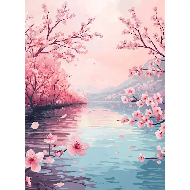 Genie Canvas - Scenery Painting By Numbers Oil HandPainted Acrylic Paint Sakura Pagoda Home Decors Adults Crafts On Canvas DIY Gift