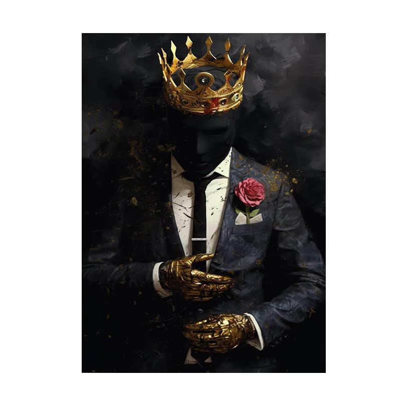 Black African Wall Art Gold Crown Wall Decor King Picture African American Canvas Prints Artwork for Home Room Office Decoration