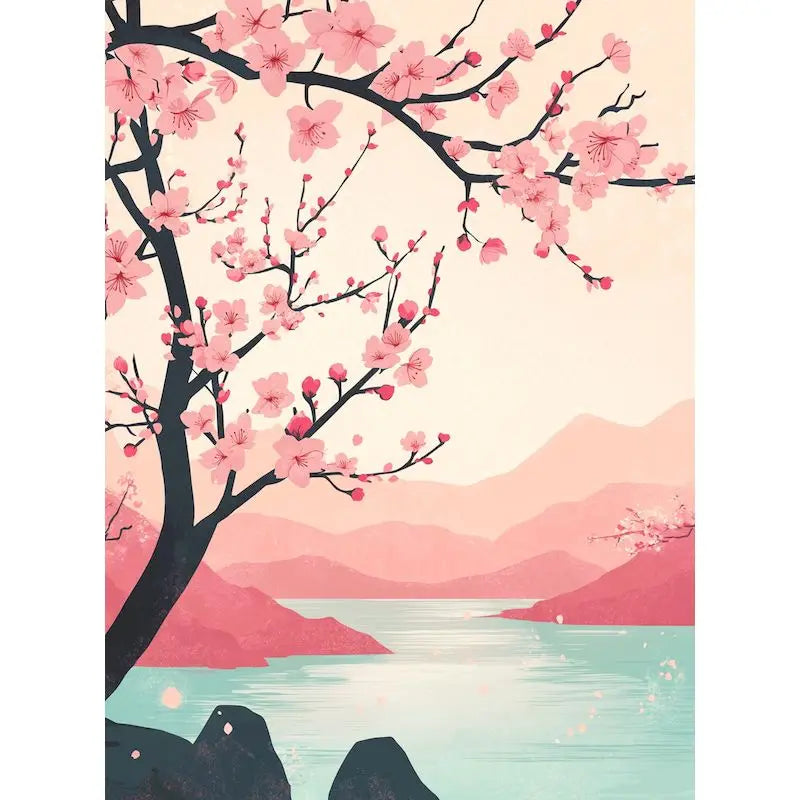 Genie Canvas - Scenery Painting By Numbers Oil HandPainted Acrylic Paint Sakura Pagoda Home Decors Adults Crafts On Canvas DIY Gift