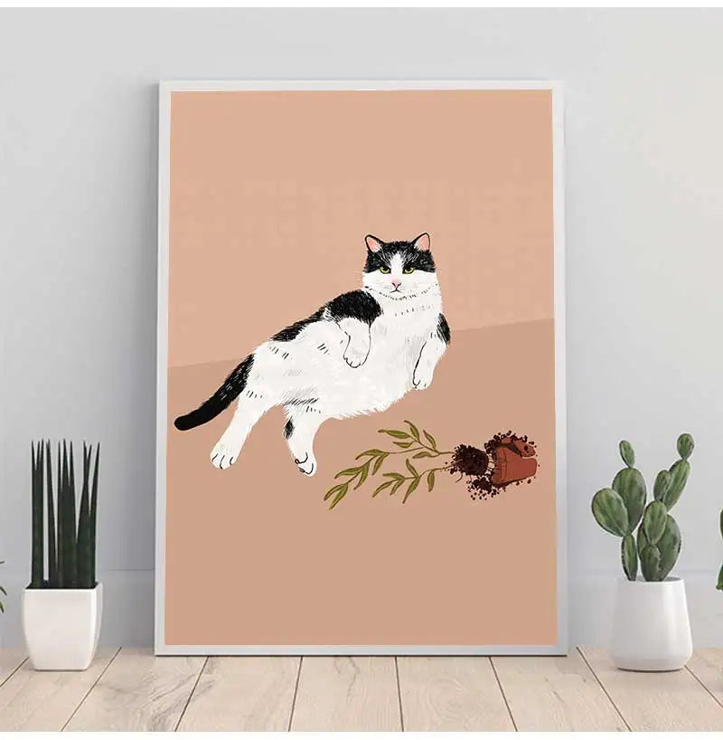 Modern Wall Painting for Living Room, Canvas Print, Poster, Cat, Wine, Pizza, Animal Funny, Art Pictures, Nordic, Modern
