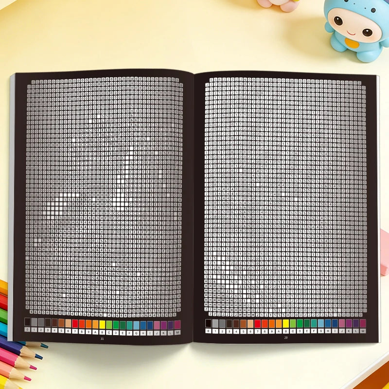 1 Book with 32 Pages of Mysterious Mosaic Numbers and Colors: Pixel Art Masterpieces That Reveal Wildlife, Animals, Portraits, Nature, and Beautiful Landscapes Hidden in Geometry.