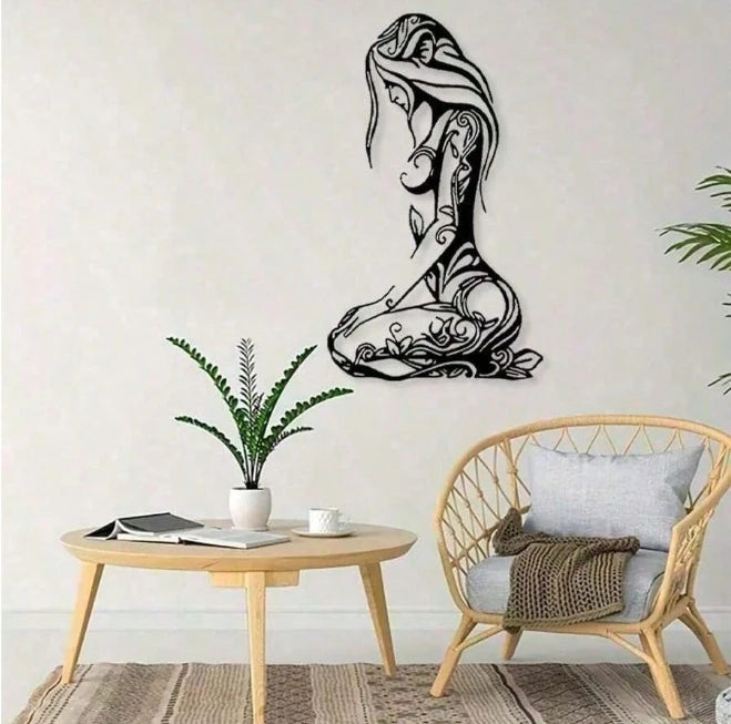1PCKneeling woman modern black metal wall home decoration hanging art, suitable for home decoration, bedroom, bathroom
