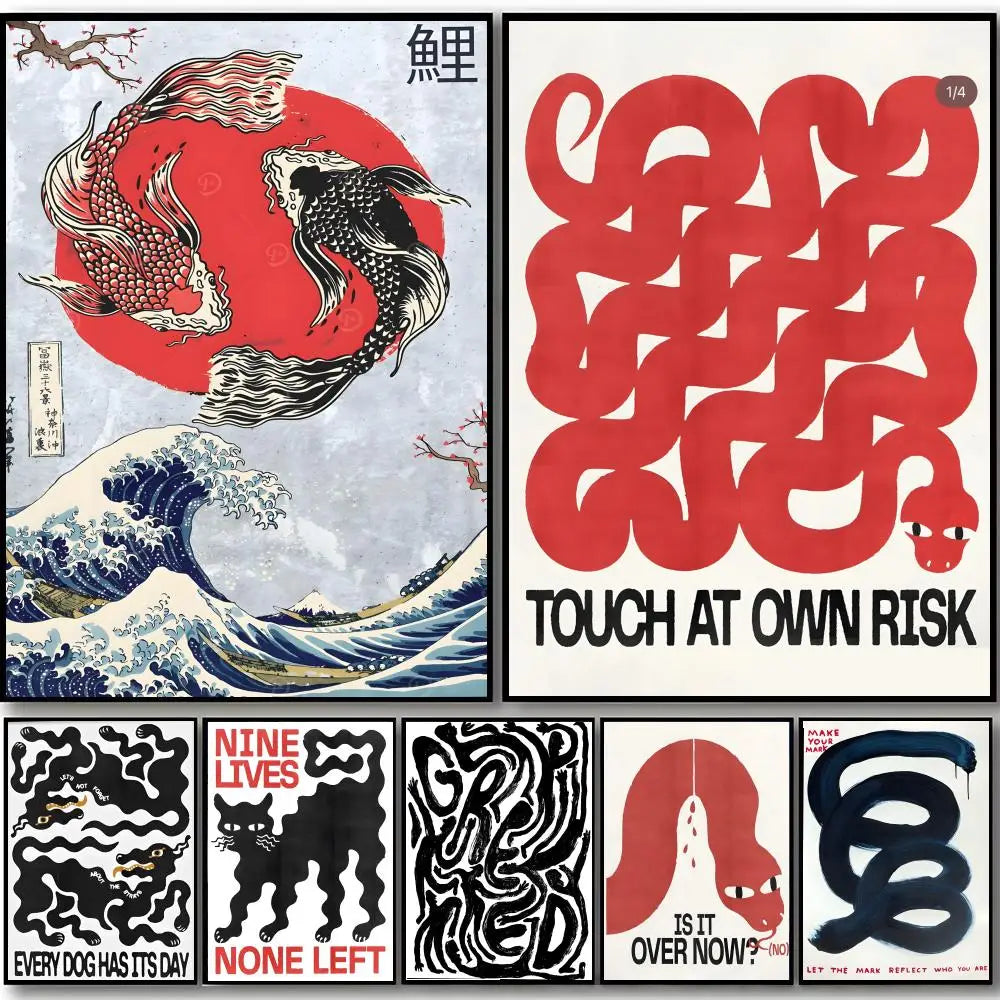 Abstract Wall Art Japan Vintage Koi Canvas Poster HD art sticky wall waterproof home bedroom bar aesthetic decoration