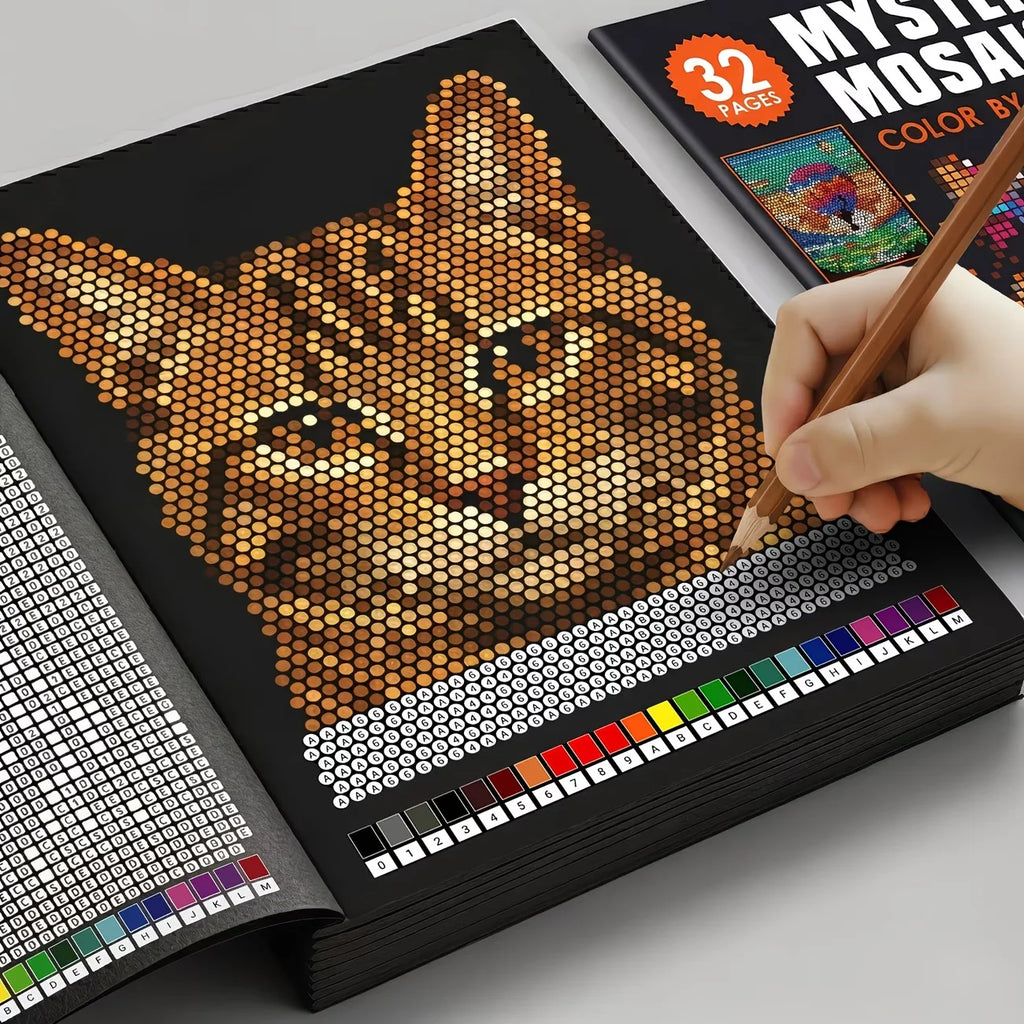 Mystery Mosaics Color by Number Coloring Book 32 Pages Pixel Art Activity Book for Adult Stress Relief Creative Drawing Workbook