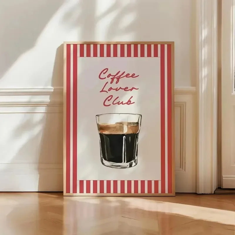 1pc Canvas painting  Retro Coffee Club Canvas Print Chic Food Beverage Beige Background Wall Art Posters for Modern Living Room