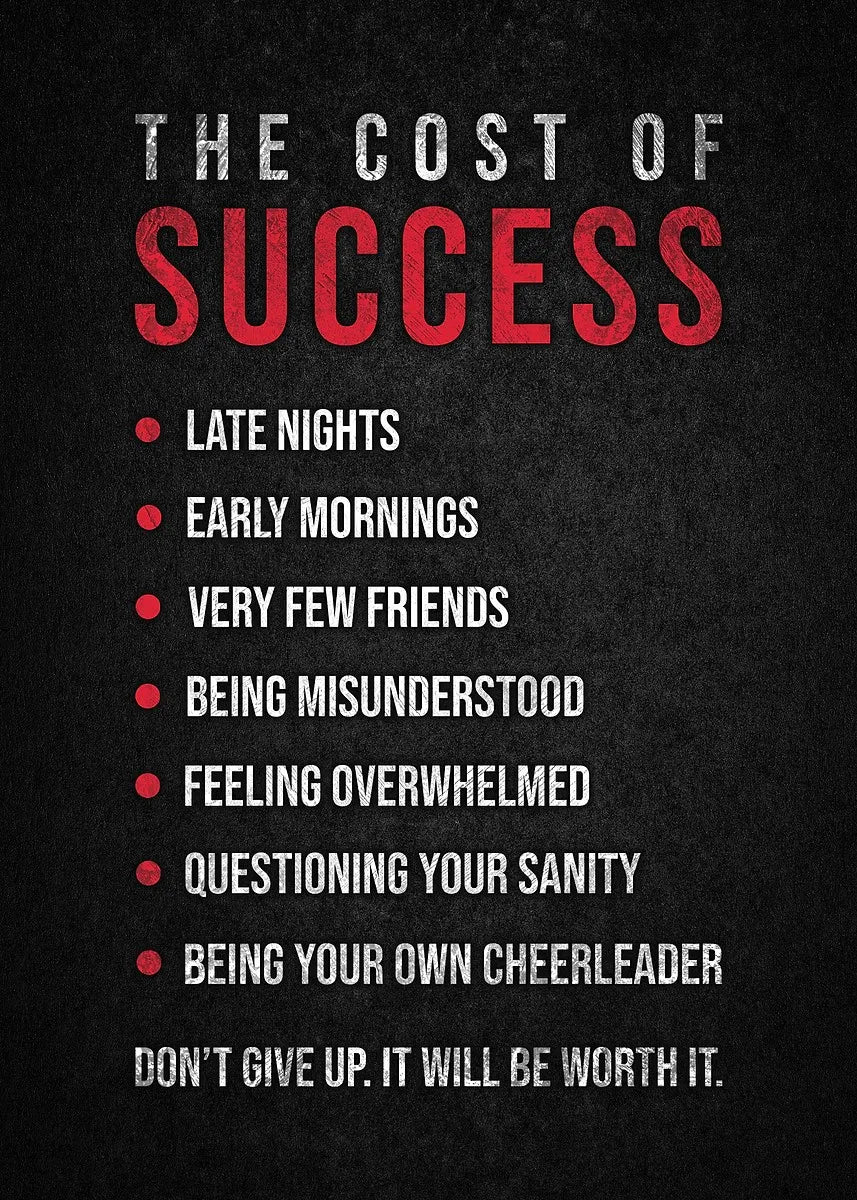 No Excuses Motivational Poster The Cost of Success Quote Canvas Painting Print Wall Art Picture for Living Room Home Decor