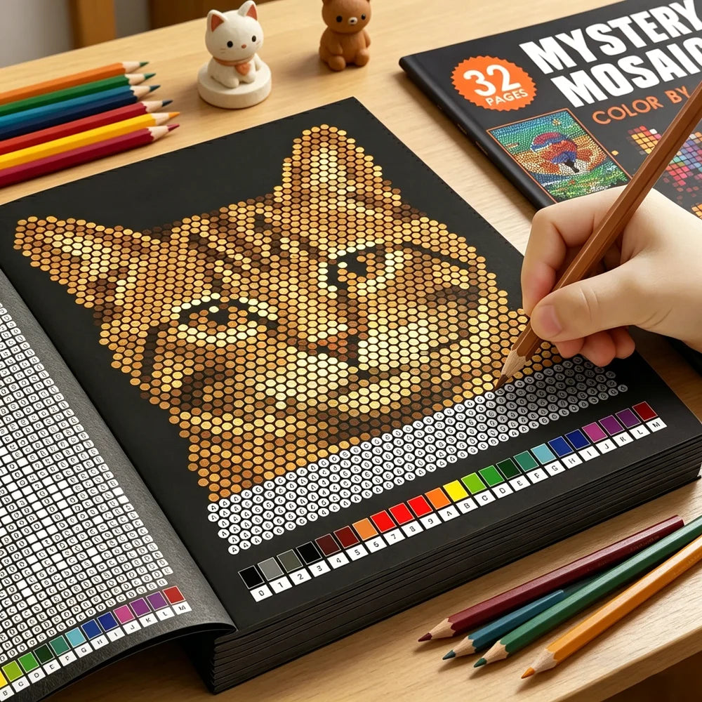 Mystery Mosaics Color by Number Coloring Book 32 Pages Pixel Art Activity Book for Adult Stress Relief Creative Drawing Workbook