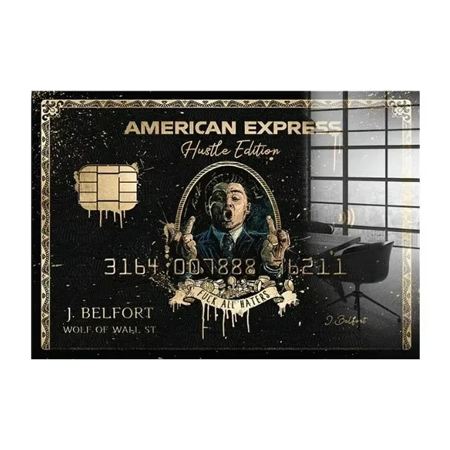 AA Vintage Wall , American Black Card The Wolf of Wall Street, Canvas Printed Poster, Home Living Room Bedroom Decoration