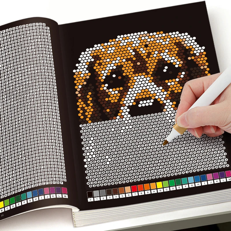 1 Book with 32 Pages of Mysterious Mosaic Numbers and Colors: Pixel Art Masterpieces That Reveal Wildlife, Animals, Portraits, Nature, and Beautiful Landscapes Hidden in Geometry.