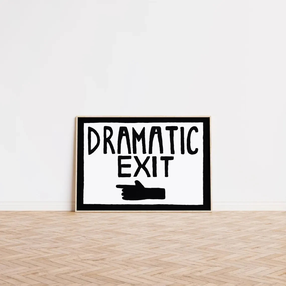 Retro Wall Art, Funny Hallway Print, Landscape Poster, LEFT HAND Dramatic Exit Print, Mid Century Wall Art, Hand Painted Wall De