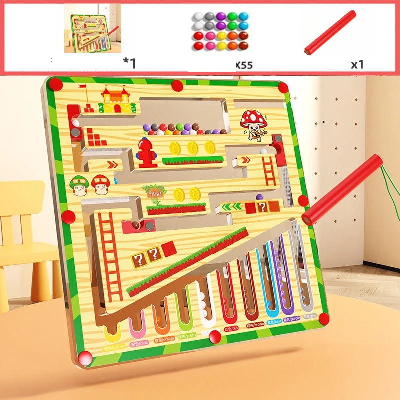 Magnetic Maze 2-in-1 STEM Toy for Ages 3-6, Color - Light Yellow. Develops Fine Motor Skills & Concentration