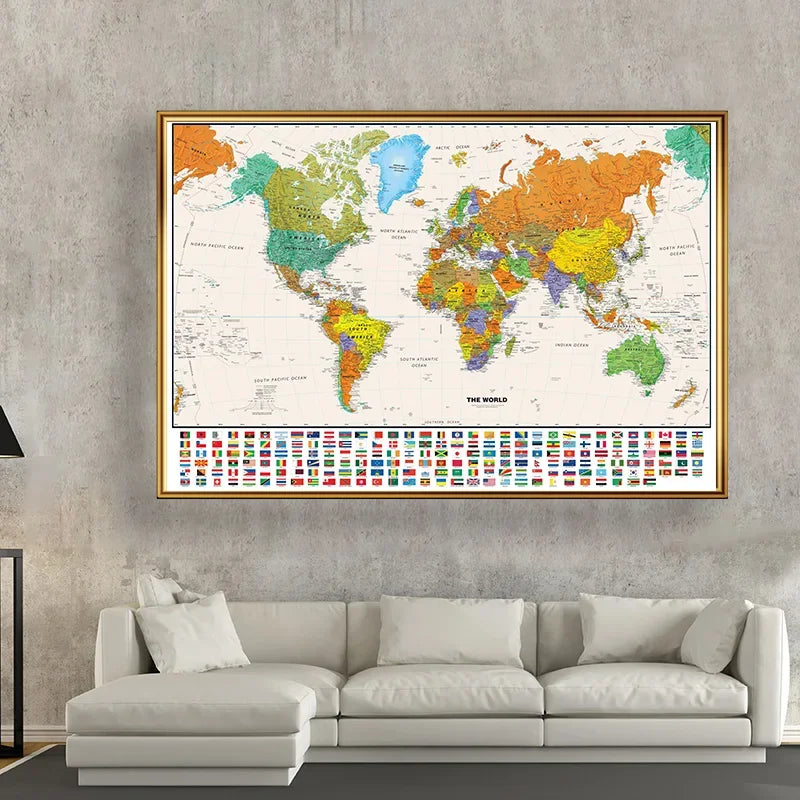 100*70cm World Map Classic Edition Unframed Wall Art Poster Painting for Home & Classroom - Educational for Kids & Adults
