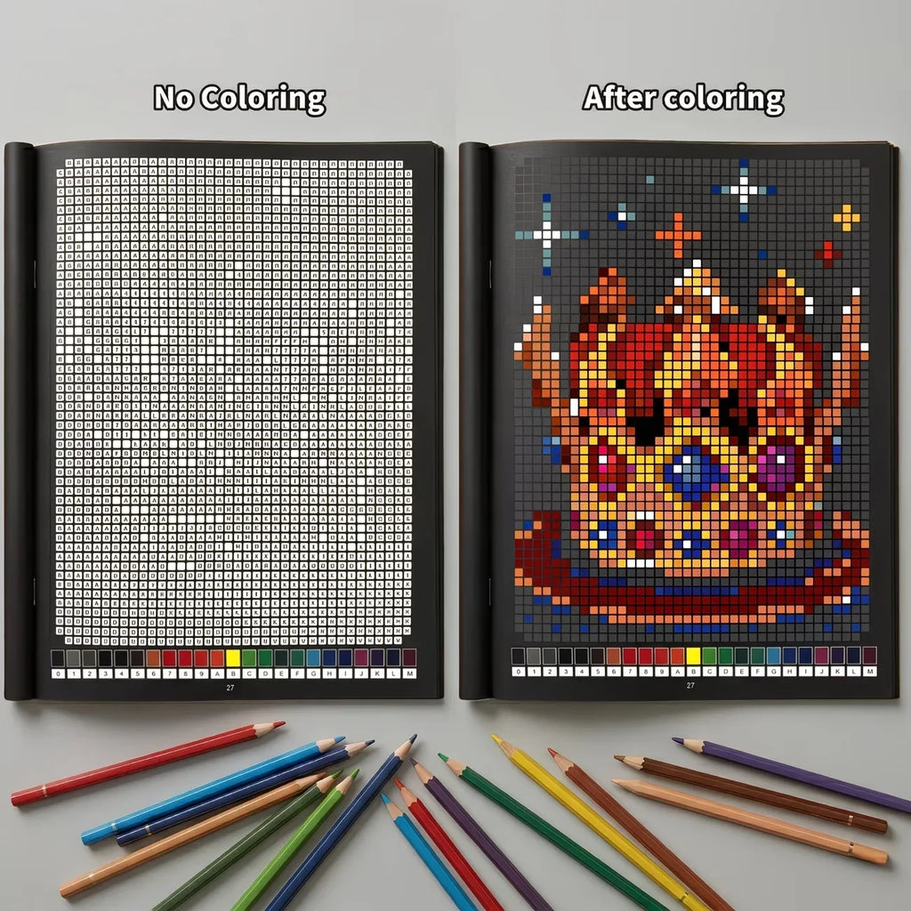 Mystery Mosaics Color by Number Coloring Book 32 Pages Pixel Art Activity Book for Adult Stress Relief Creative Drawing Workbook