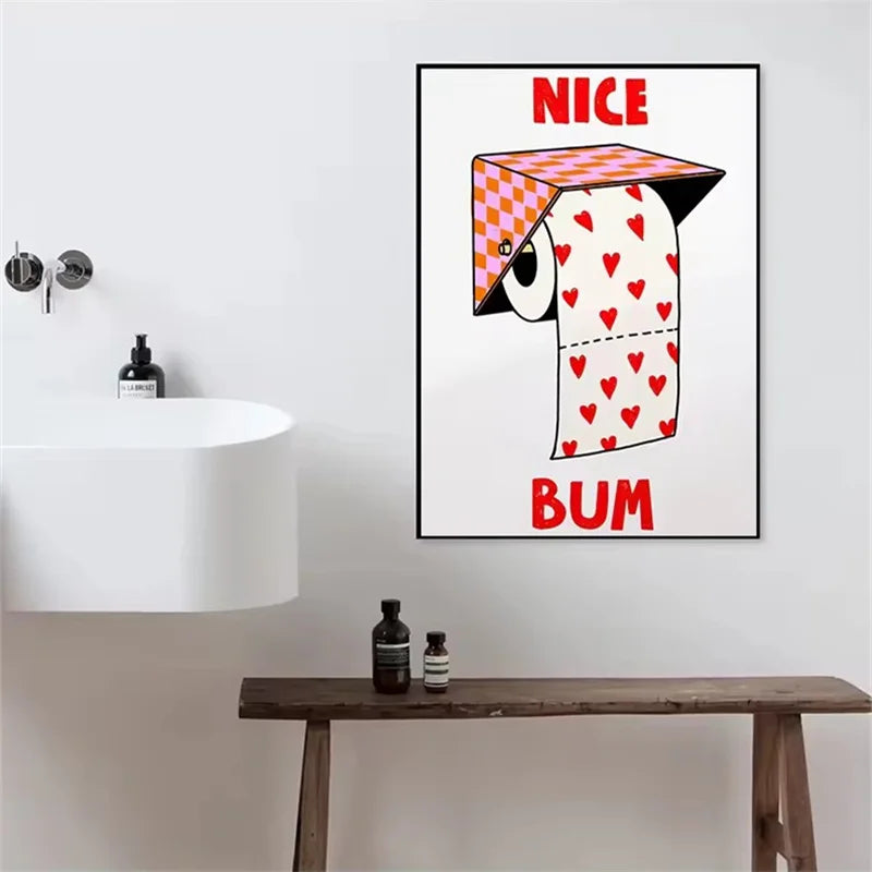 Humorous Slogan Nice Bum Cartoon Prints Family Canvas Painting Funny Toilet Bathroom Posters Alien Wall Pictures Home Room Decor
