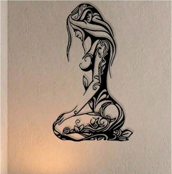 1PCKneeling woman modern black metal wall home decoration hanging art, suitable for home decoration, bedroom, bathroom
