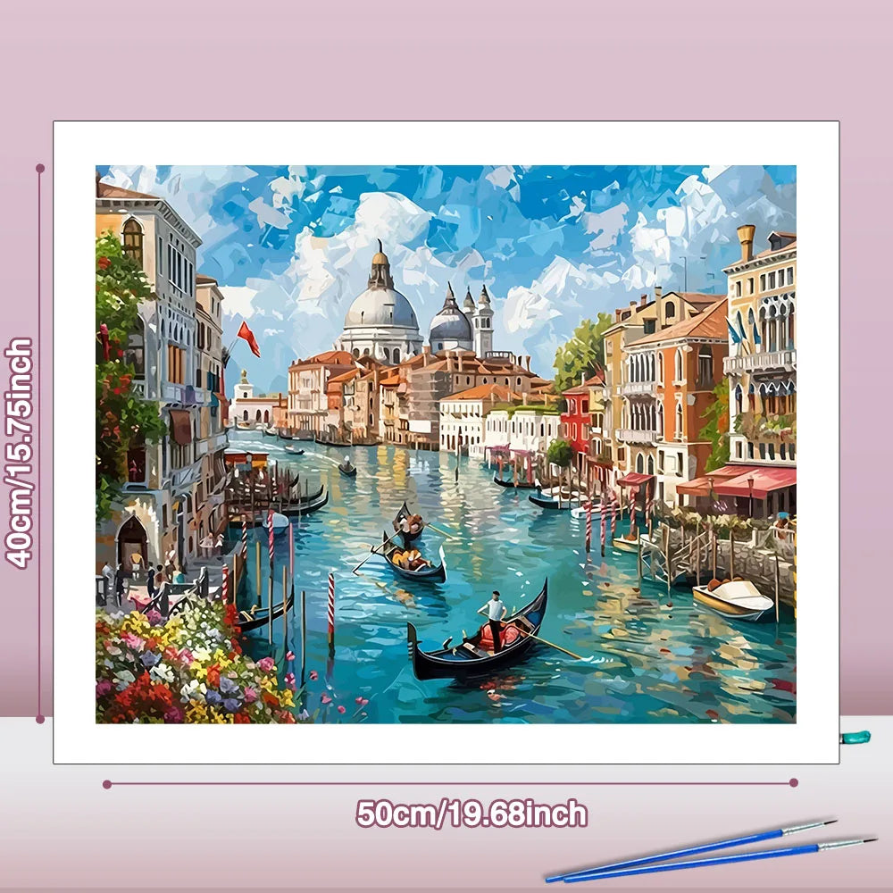 Huacan DIY Paint By Numbers City River Building Digital Oil Painting Landscape Drawing By Numbers Paint Adults Kit ﻿﻿﻿